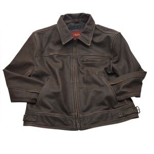Multimer Brown Genuine Leather Jacket Men’s S Two-Way Zipper
